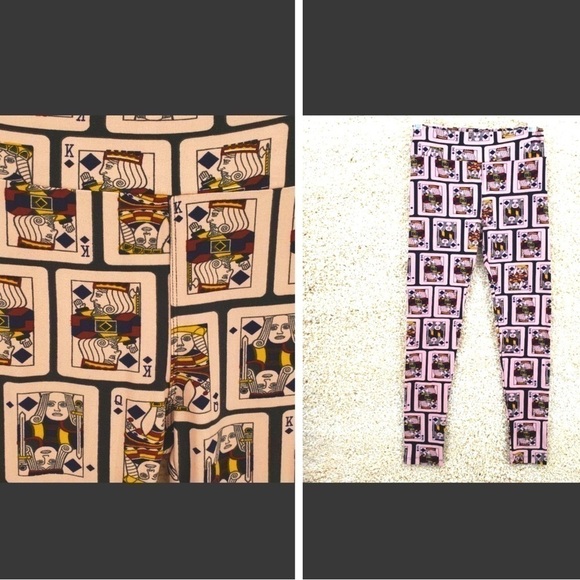 𝅺lularoe One Size women pink leggings playing cards poly spandex blend very soft - Picture 1 of 10